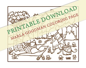 Printable Mouse Coloring Page -- "Home Pedicure" cute Marla Goodman Brownpaper Mouse Art digital download instant clipart