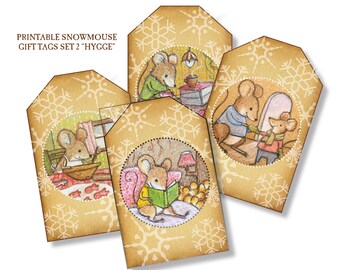 Printable Download Snow Mouse gift tags Set 2 Hygge - instant download - assortment with four Marla Goodman illustrations
