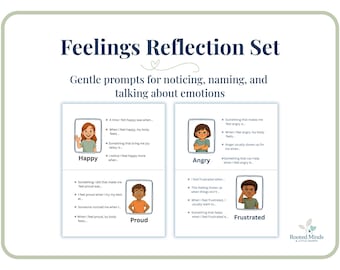 Feelings Reflection Set | Calm SEL Prompts for Kids | Emotional Awareness & Discussion Pages | Home, Counseling and Classroom Use