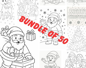 Bundle of 50 Christmas Themed Coloring Pages