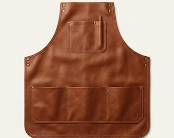 Full Grain Leather Cross Back Apron, Durable Utility Apron with Pockets