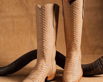 Tan Snakeskin Cowboy Boots: Exotic Python Print Western Style for Women