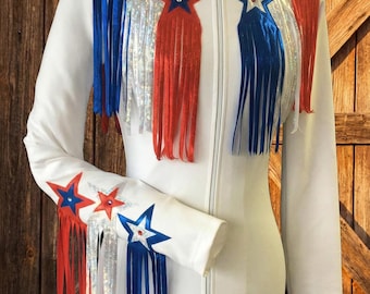 Handmade Rodeo Queen Show Jacket | Patriotic Star Fringe Cowgirl Shirt