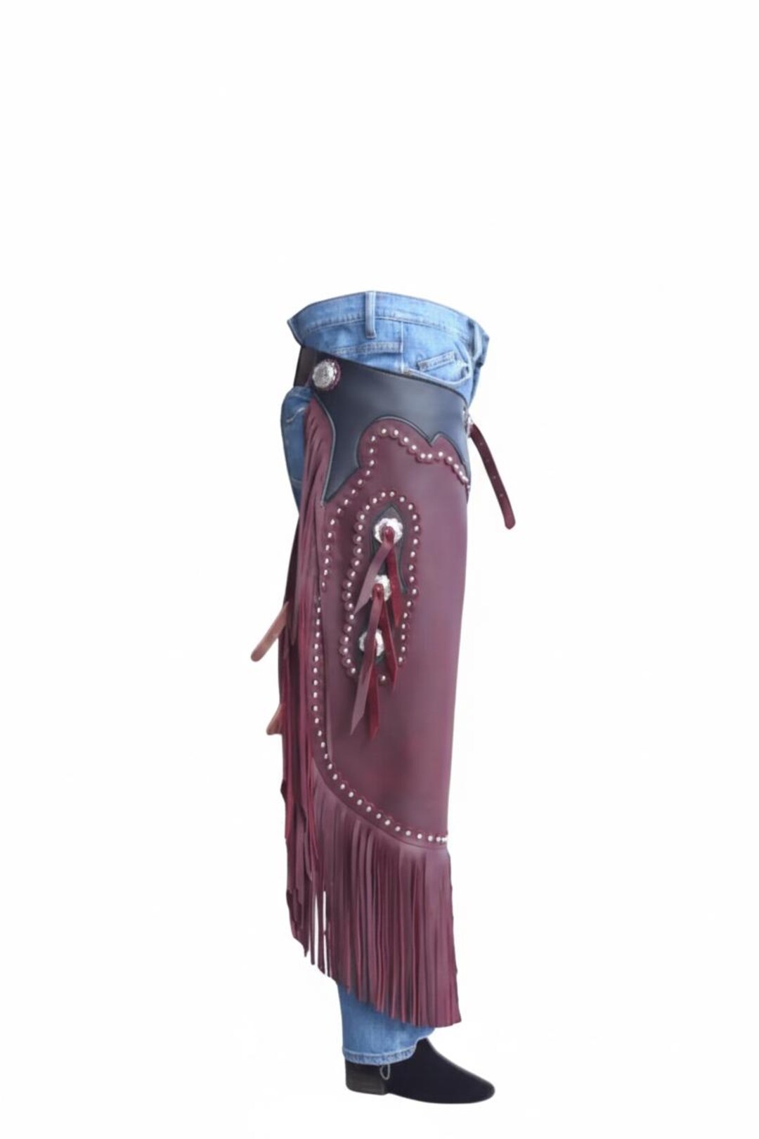 Handcrafted Burgundy Leather Rodeo Chaps: Studded Western Show Chinks ...