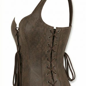 Brown Distressed Leather Corset Vest – Renaissance Medieval Bodice Style image 4
