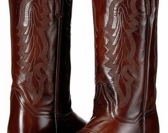 Botas vaqueras de cuero genuino para hombre: estilo clásico de montar con punta cuadrada estilo western