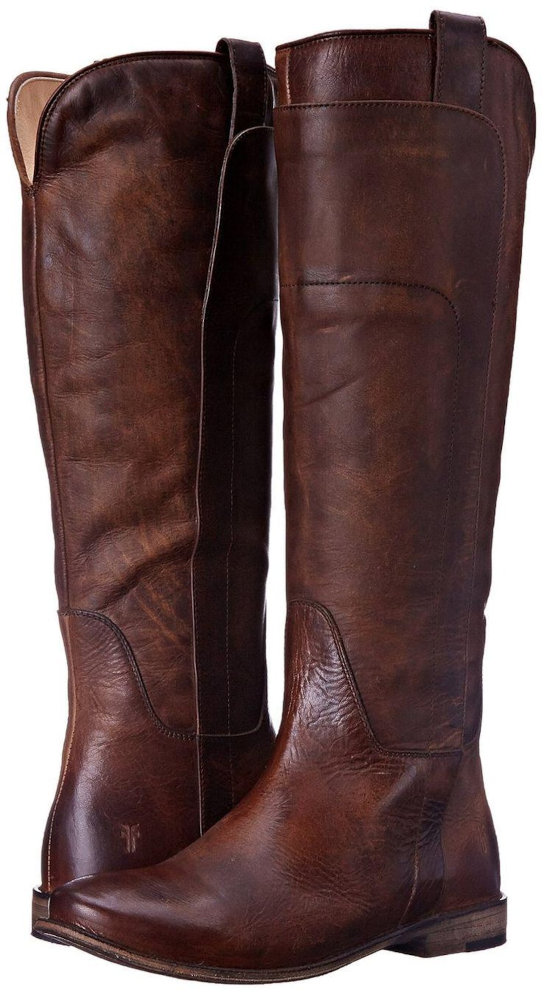 Handcrafted Brown Leather Tall Riding Boots – Distressed Vintage ...