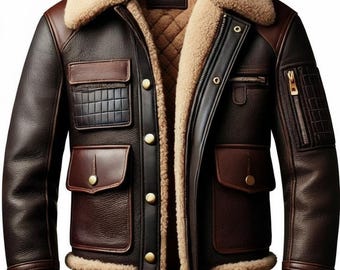 Men's Leather Aviator Jacket: Dark Brown Bomber with Shearling Collar