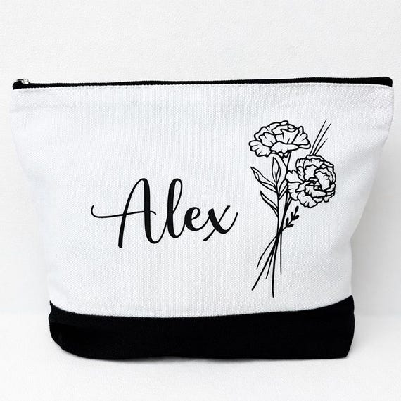 Personalized cosmetic bag with birth flower and name | 12 month flowers | Makeup bag gift for birthdays and Mother's Day by AllerleiPlottereiByS
