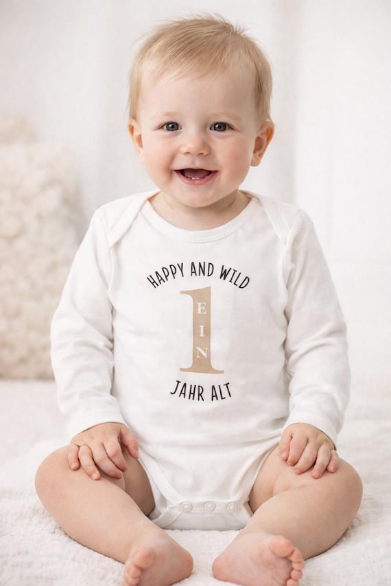Personalized Baby Bodysuit for 1st Birthday | "Happy and Wild - 1 Year Old" | Birthday Bodysuit for Girls & Boys | First Birthday Gift by AllerleiPlottereiByS
