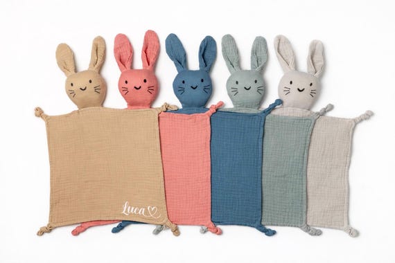 Personalized bunny comforter with name – muslin baby blanket – baby gift – cotton pacifier – bunny comforter by AllerleiPlottereiByS