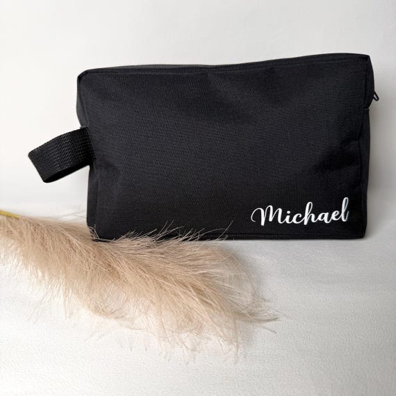 Personalized toiletry bag with name – Black cosmetic bag – Gift for Father's Day or Dad's birthday by AllerleiPlottereiByS