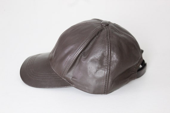 80's Brown Leather Snapback Hat - image 2