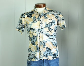 70's Hawaiian Tropical Shirt Short Sleeves Vintage 1970's Small S
