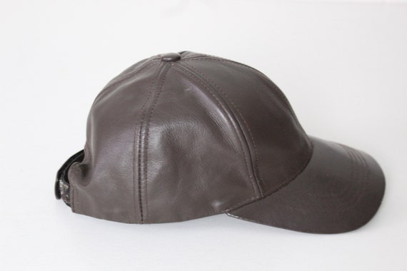 80's Brown Leather Snapback Hat - image 4