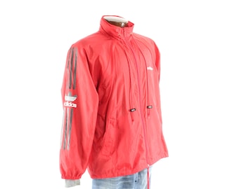 Vintage 90s ADIDAS Track Jacket Trefoil Windbreaker Zipper Red Nylon 1990s Mens Outerwear Large L Medium M