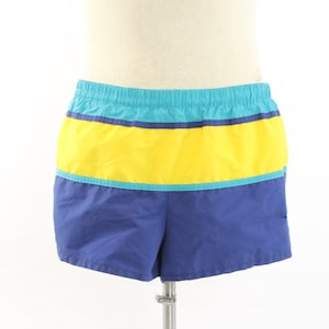 Vintage 80s SPEEDO Swim Trunks Shorts Mens Summer Swimwear Fashion 1980s Striped Blue Yellow Large L