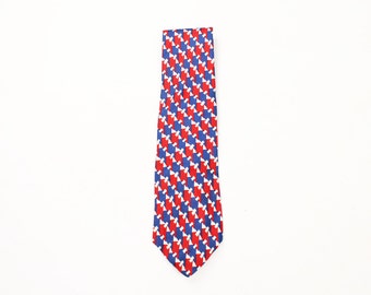 Vintage 80s Yves Saint Laurent YSL Necktie Neck Tie Silk Red White Blue Op Art 1980s Designer Mens Accessories