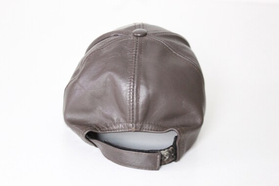 80's Brown Leather Snapback Hat - image 3