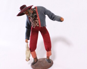 40's Jouglas Clay Folk Art Figurine Man and Chicken