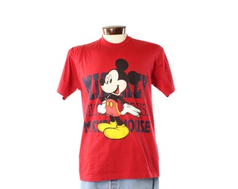 Vintage 80's Disney Mickey Mouse Red Knit Shirt 1980's Large L