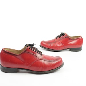 Zapatos Oxford de cuero rojo vintage de los años 70 con punta de ala para hombre, talla 8, década de 1960 y 1970