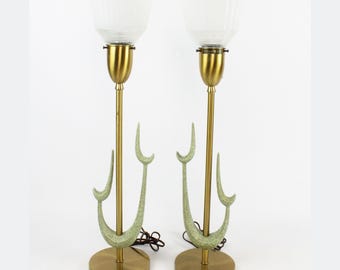 Vintage MCM Rembrandt Tischlampen Set in Sage Grün