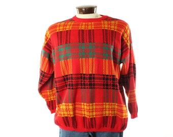 80's Ugly Christmas Sweater Red Plaid Vintage 1980's X-Large XL