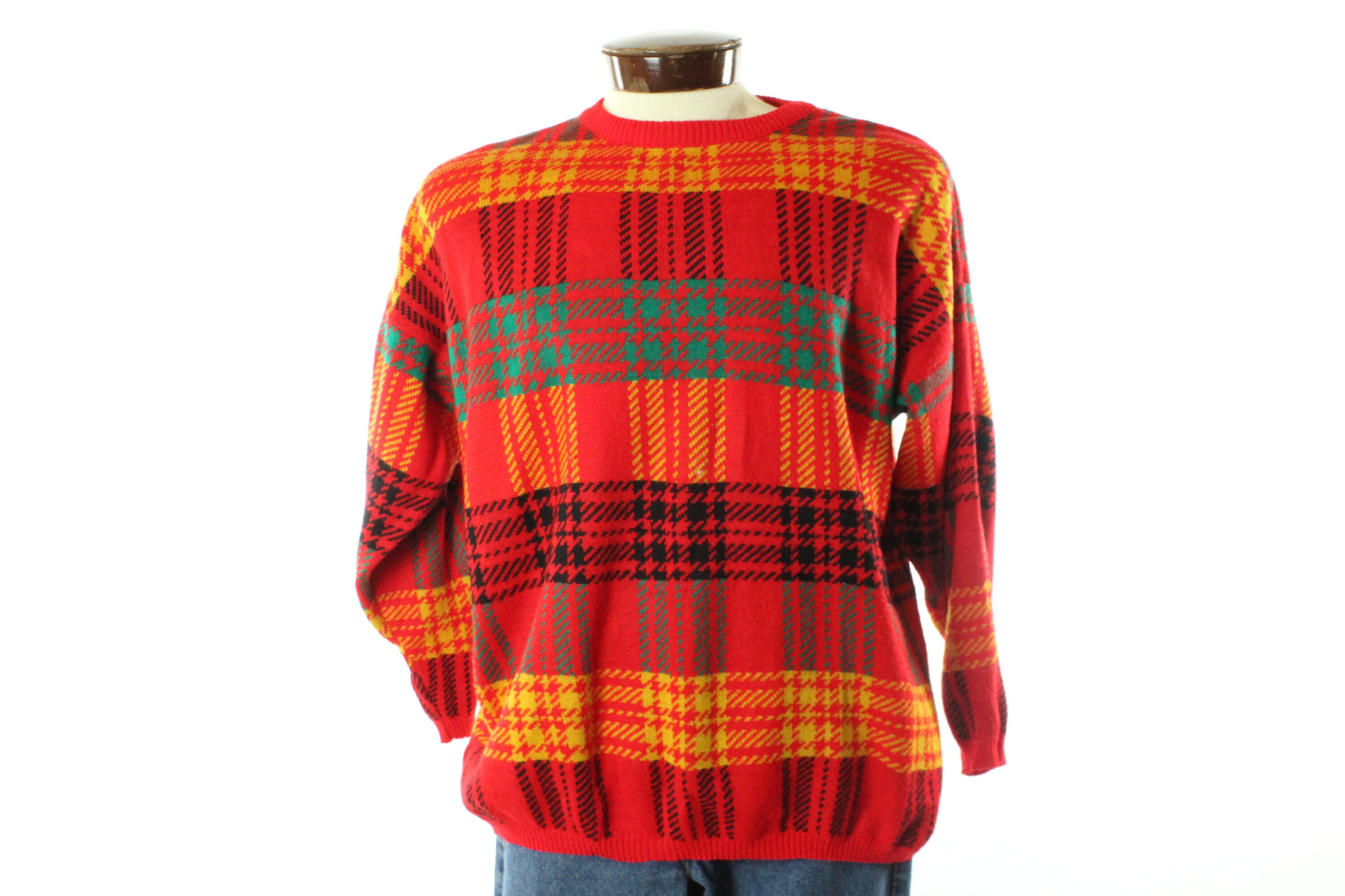 80 s Ugly Christmas Sweater Red Plaid Vintage 1980 s X large XL Etsy UK