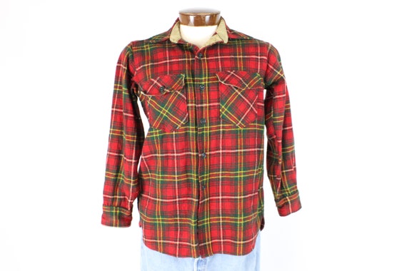 Vintage 70's Woolrich Red Plaid Shirt 1970's M Me… - image 1