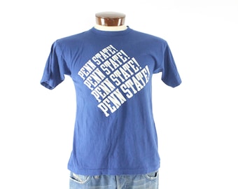 Vintage 70s Champion Blue Bar T Shirt Penn State Flocked Letters Tee College Short Sleeve Mens 1970s Knit Shirt Medium M