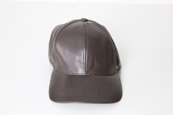 80's Brown Leather Snapback Hat - image 1
