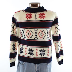 Vintage 70's Winter Ski Sweater 1970's Men's Size Small S