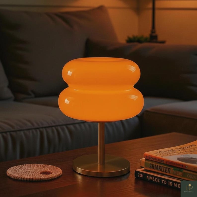 Lampe de Table Moderne / Lampe de Chevet en acrylique style verre ambrée forme macaron / Déco Intérieure chaleureuse / 4 Coloris disponibles