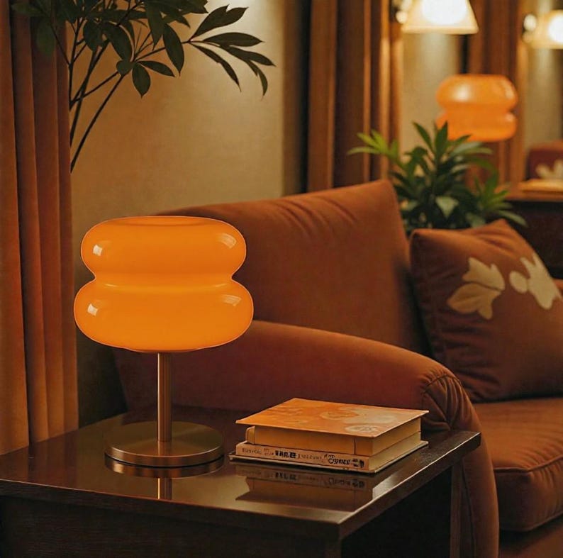 Lampe de Table Moderne / Lampe de Chevet en acrylique style verre ambrée forme macaron / Déco Intérieure chaleureuse / 4 Coloris disponibles