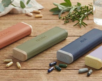 Personalized Magnetic travel Pill Box Day Night Weekly Case Slim Minimalist Vitamin Organizer Unique Wellness Gift gift for him her