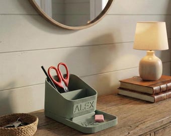 Personalized  Desk Organiser Custom Name Multi-Compartment Stationery Caddy | Office Storage for Pens, Scissors & Accessories boyfriend gift