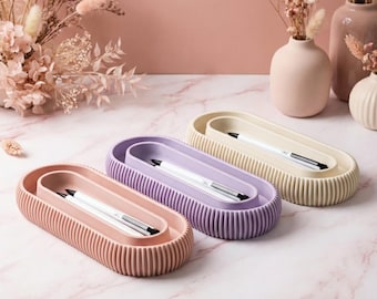 Minimalist Desk Organizer & Phone Stand  Green Ribbed Catchall Tray Modern storage Station Office Décor iPhone Android school office gift