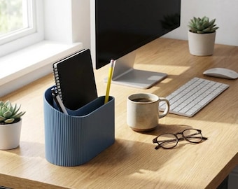 Personalized Modern Ribbed Desk Organizer – Minimalist Office Décor Pen Holder Desk Tidy  Student Teacher  Geometric Gift