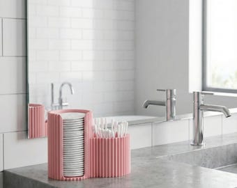 Modern Ribbed Bathroom Organiser | Cotton bud Holder | Minimalist Vanity Storage | Scandi Makeup remover tidy bathroom vanity unit