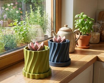 Spiral Succulent Planter with Drip Tray | Modern Geometric Plant Pot