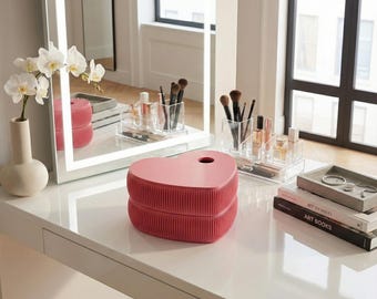 Heart Shaped Desk Organizer | Pen Holder or Jewellery Box | Cute Office Décor | Ribbed Storage Pot | Valentine’s Day Gift