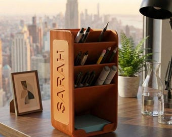 Personalized Desk Organizer Vertical Pen & Marker Holder  Desk Tidy Custom Office Décor Art Storage Teacher Student Gift Idea
