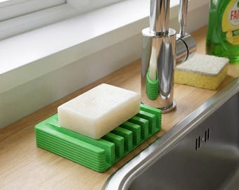 Self-Draining Soap Dish  Modern Ribbed Bathroom Tray Eco-Friendly Soap Saver Kitchen Sink Sponge Holder Minimalist Décor