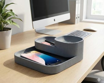 Modular Desk Organizer Ribbed Valet Tray for Smartphone Stationery Textured Office Storage Modern Catchall Tray Set home gift housewarming