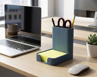 Modern Ribbed Desk Organizer | Pen & Sticky Note Holder