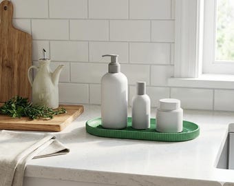 Modern Ribbed Vanity Tray Set 2 trays Bathroom Organizer  Minimalist Skincare & Accessory Display Sleek Home Décor gift housewarming