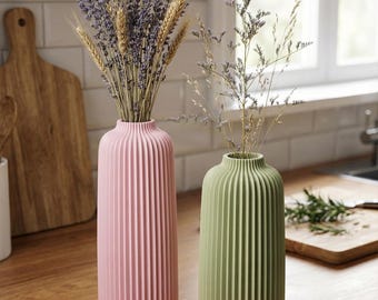 Elegant Tall Fluted Vase - Modern Ribbed Scandi Home Décor- Minimalist Modern Centrepiece for Dried Flowers- Contemporary Table Décor