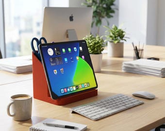 Modern Tablet Stand Desk Organizer Minimalist iPad Holder, Pencil Holder, Office Décor, Tech Gift, Custom Desk Tidy