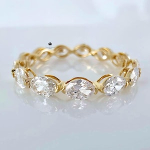Marquise Cut Moissanite Eternity Band 14K Gold, Full Eternity Wedding Ring, Minimalist Stackable Band, Anniversary Gift for Her